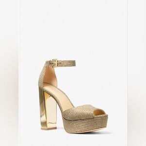 NWT Michael Kors Porter Glitter Chain Mesh Platform Sandal Heel Gold Size 7.5